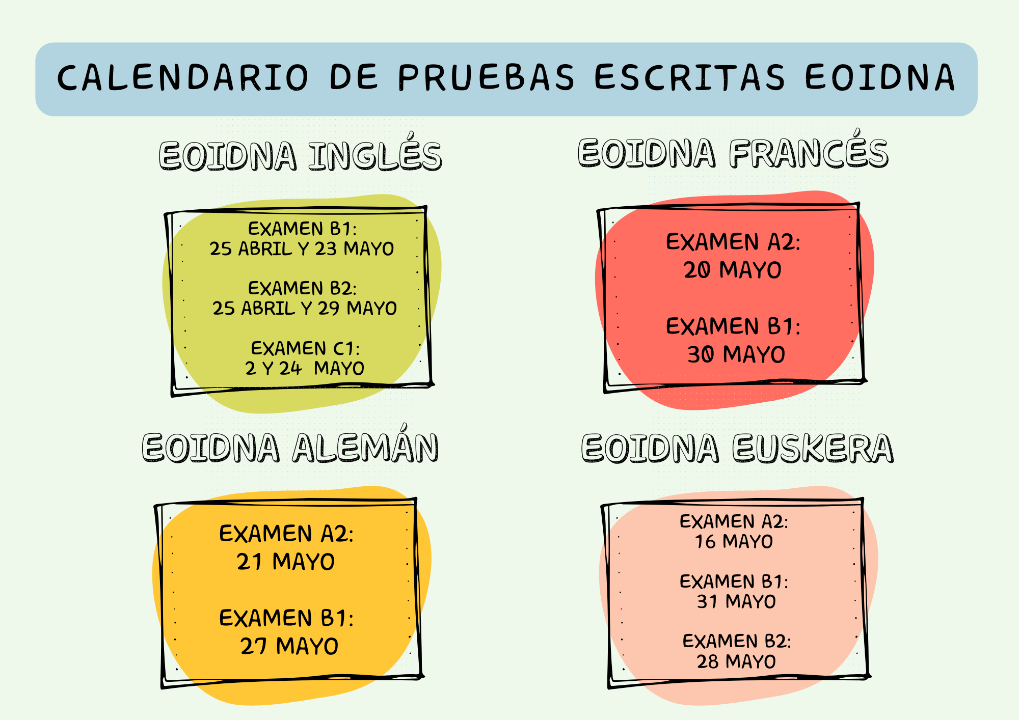 Calendario Pruebas escritas de la EOIDNA